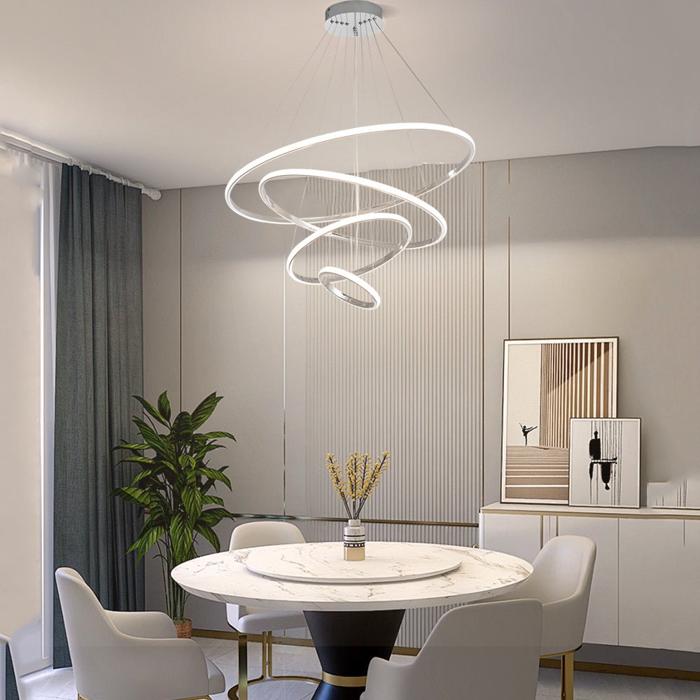 Contemporary Hanging 3/4 - Light Tiered Ring Chandelier - Chrome