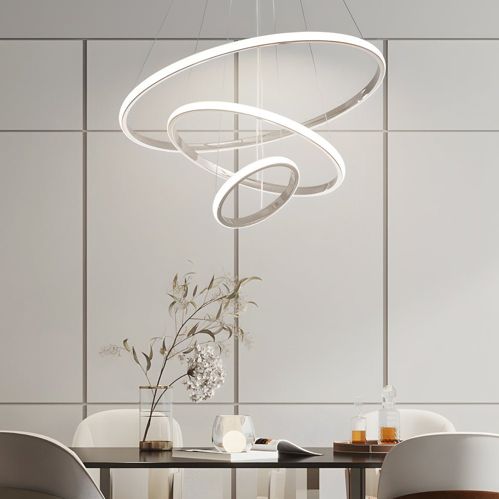 Contemporary Hanging 3/4 - Light Tiered Ring Chandelier - Chrome