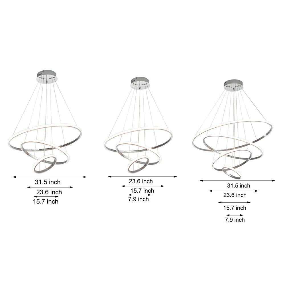 Contemporary Hanging 3/4 - Light Tiered Ring Chandelier - Chrome