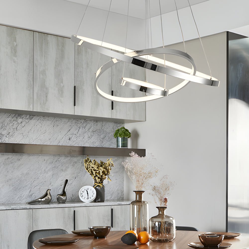 Contemporary Hanging 3/4 - Light Tiered Ring Chandelier - Chrome