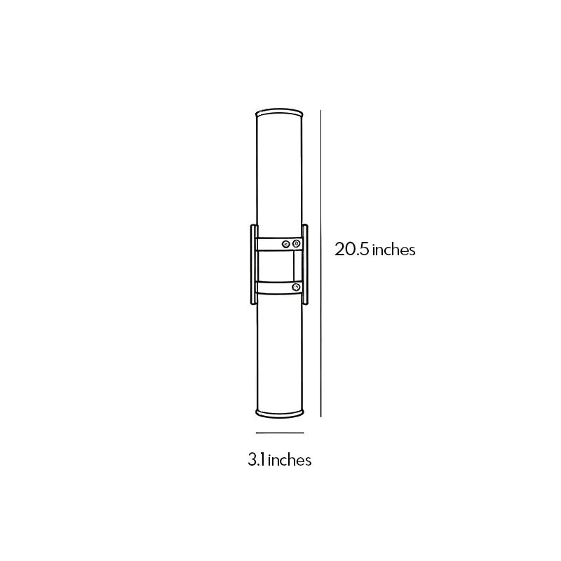 Contemporary indoor wall sconces dimension drawing showing fixture height, width, and mounting measurements.
