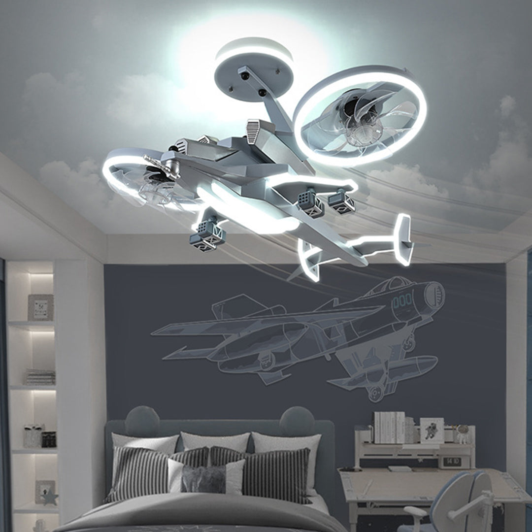 Contemporary kids ceiling fan with light providing ambient illumination in minimalist kids room