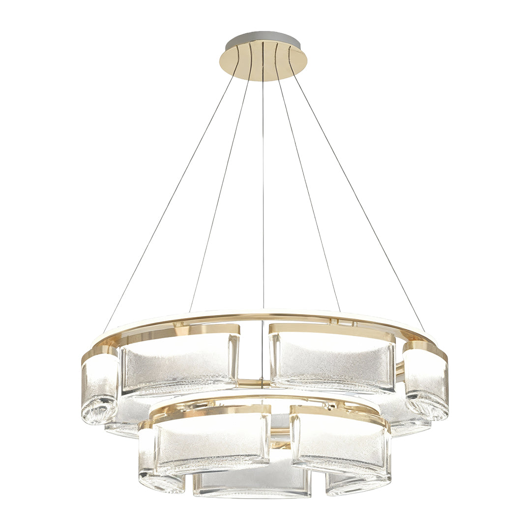 Contemporary kitchen island chandelier modern showcasing double-tiered circular frame with geometric glass elements