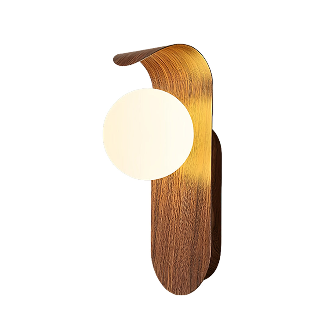Contemporary led lights for wall combining rich wood texture with clean white globe design
