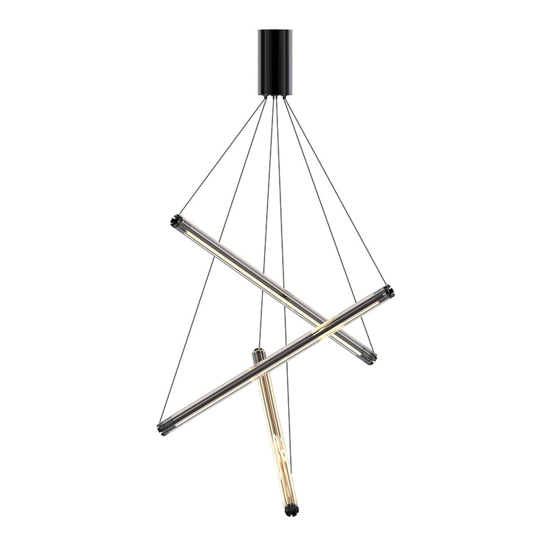 Contemporary LED linear chandelier featuring clean lines and sophisticated black finish for dining areas