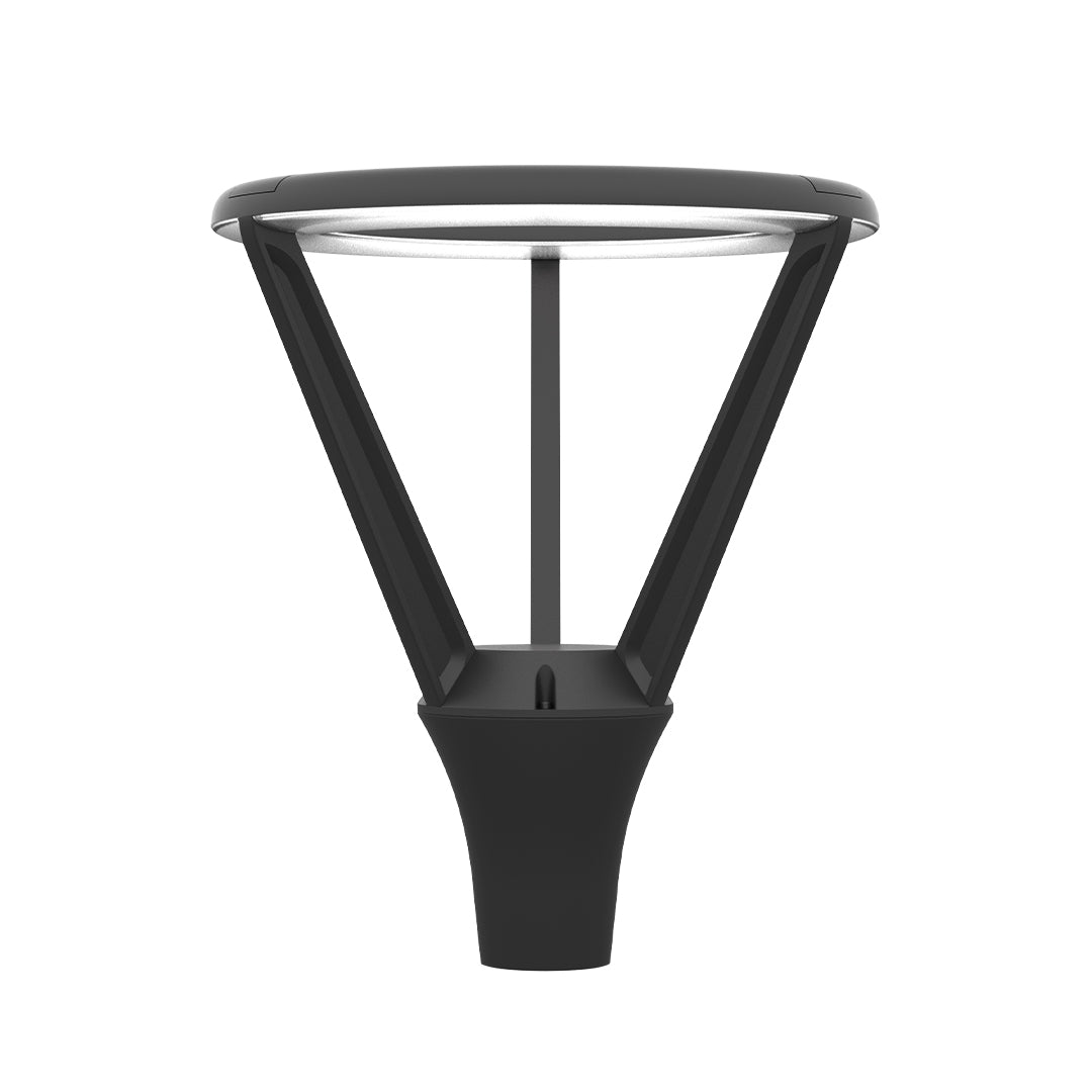 Contemporary LED street light head with distinctive triangular design and energy-efficient illumination