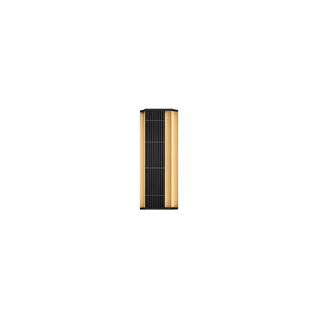 Contemporary LED wall light product image showing a compact vertical fixture with a black grille center and warm side glow.