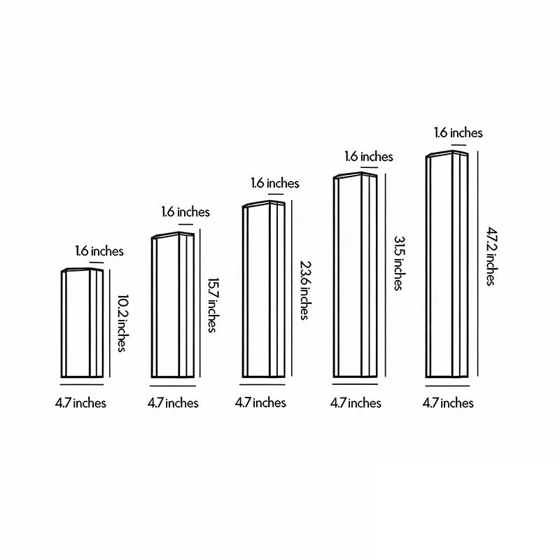 Contemporary LED wall light dimension drawing showing multiple size options and fixture measurements.