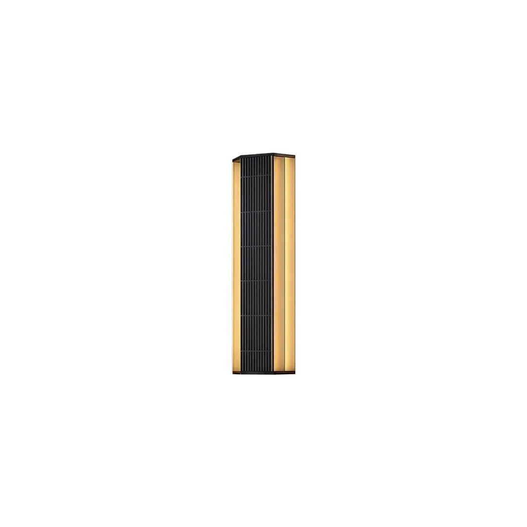 Contemporary LED wall light product image showing a medium vertical fixture with a black grille panel and warm side lighting.