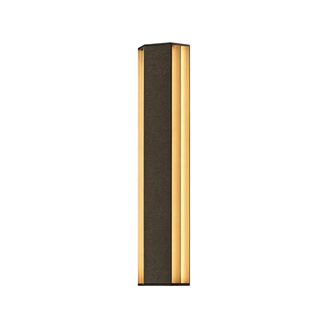 Contemporary LED wall light product image showing a slim tall fixture with a solid black center and warm side lighting.