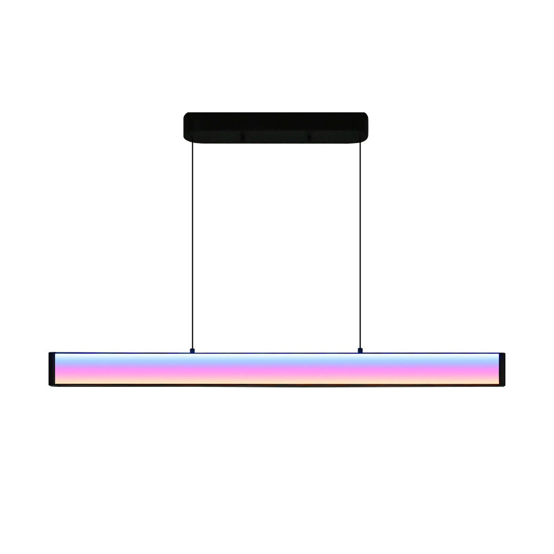 Detailed view of contemporary linear chandelier integrated LED lighting design.