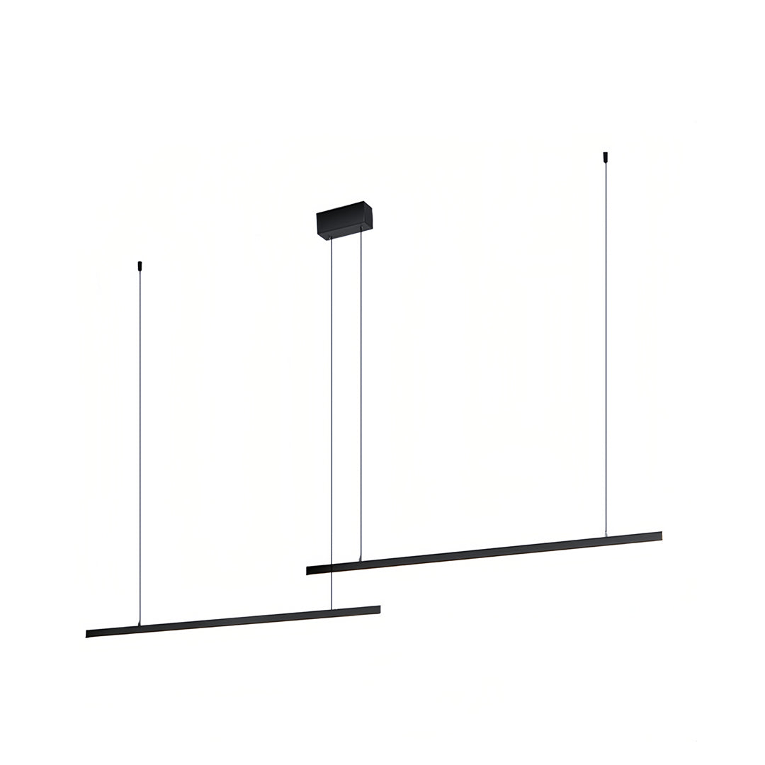 Contemporary small black pendant light featuring minimalist linear suspension system