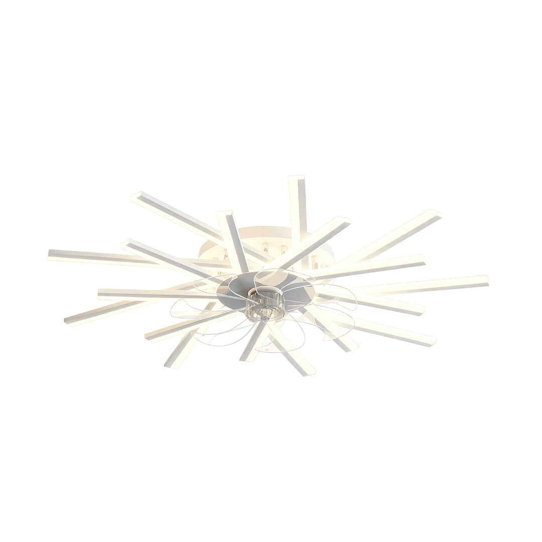 Contemporary metal ceiling fan with light with sleek silver arms and central LED fixture