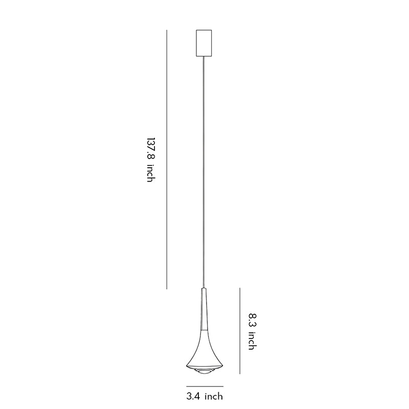 Contemporary mini pendant lights dimension drawing showing fixture height, cord length, and shade size.