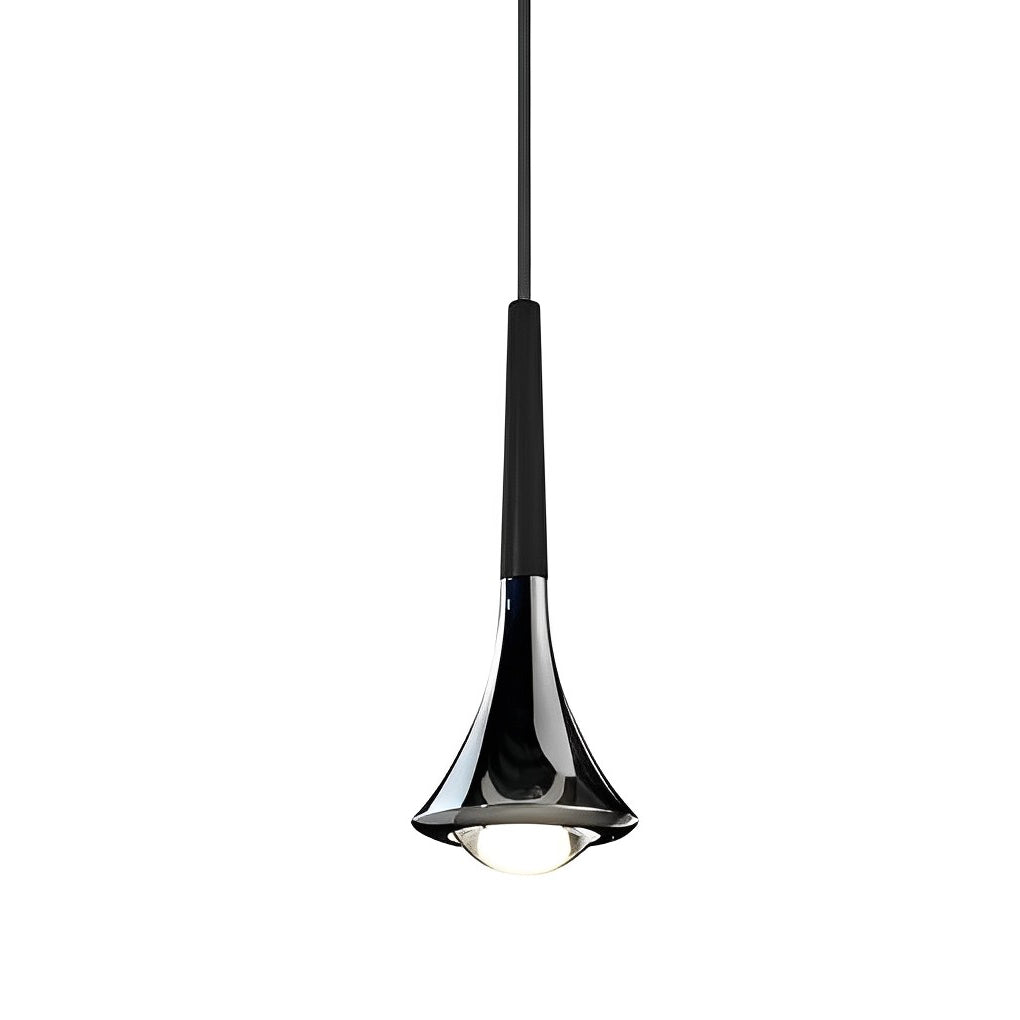 Contemporary mini pendant lights product image with black cord and chrome finish shown on a white background.