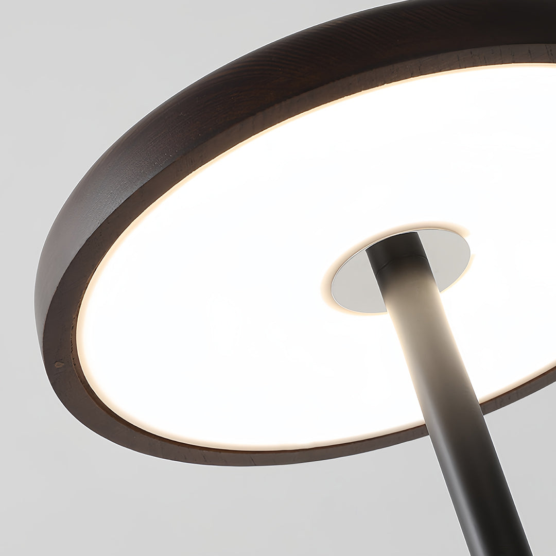 Contemporary minimalist floor lamp weighted base showing circular design and stable construction for modern spaces