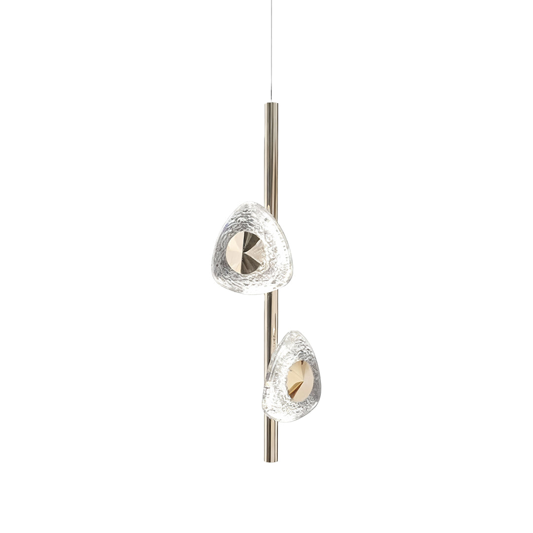Contemporary modern crystal pendant light showcasing linear arrangement of bubble-shaped crystal glass pendants in gold