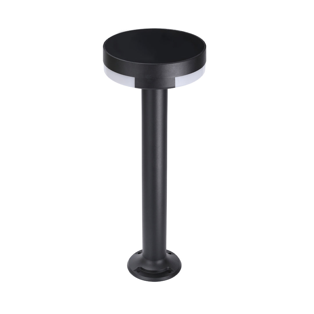Contemporary modern pathway lighting featuring round black cap with clean vertical post design