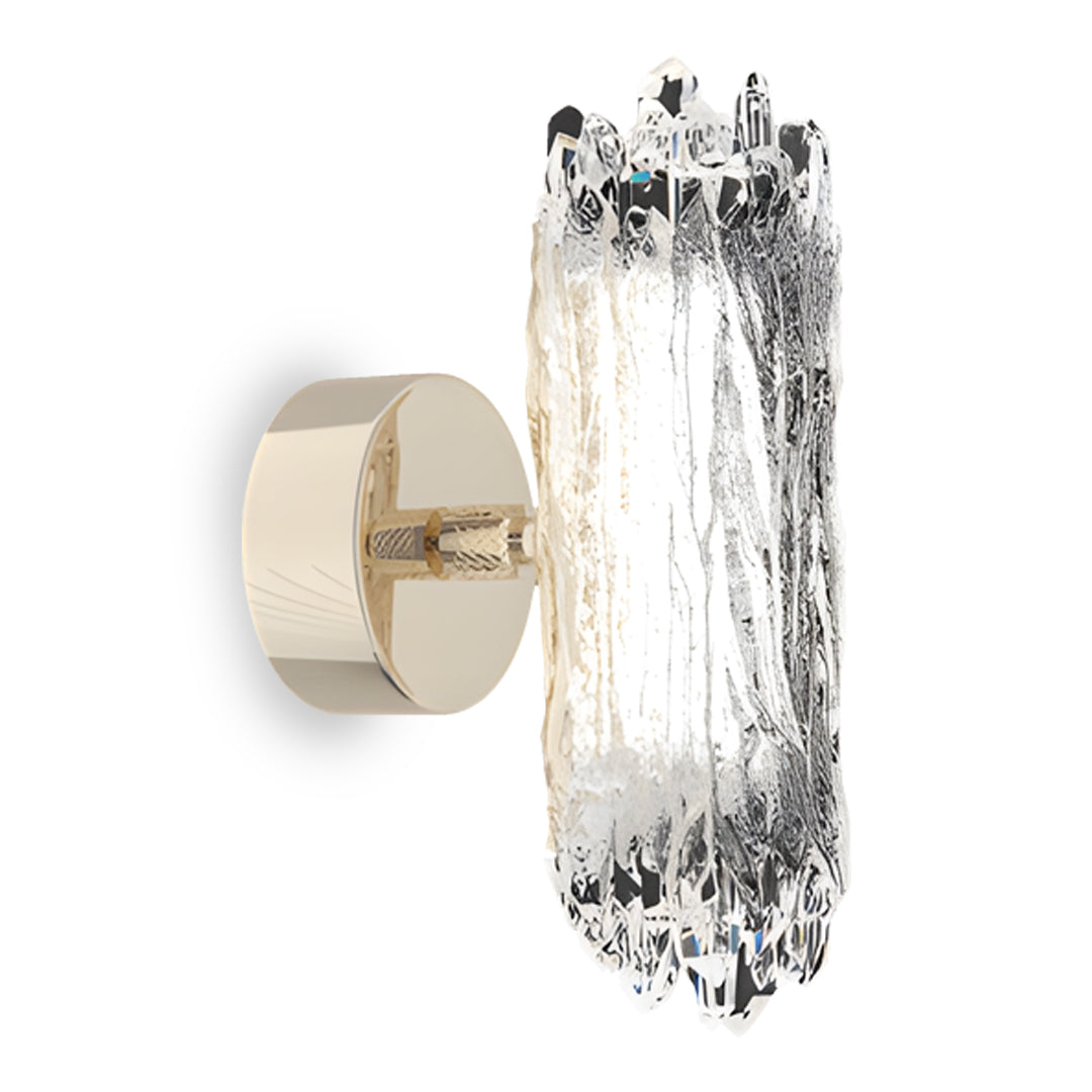 Contemporary modern wall lighting showcasing vertical crystal glass panel with gold-tone metal bracket