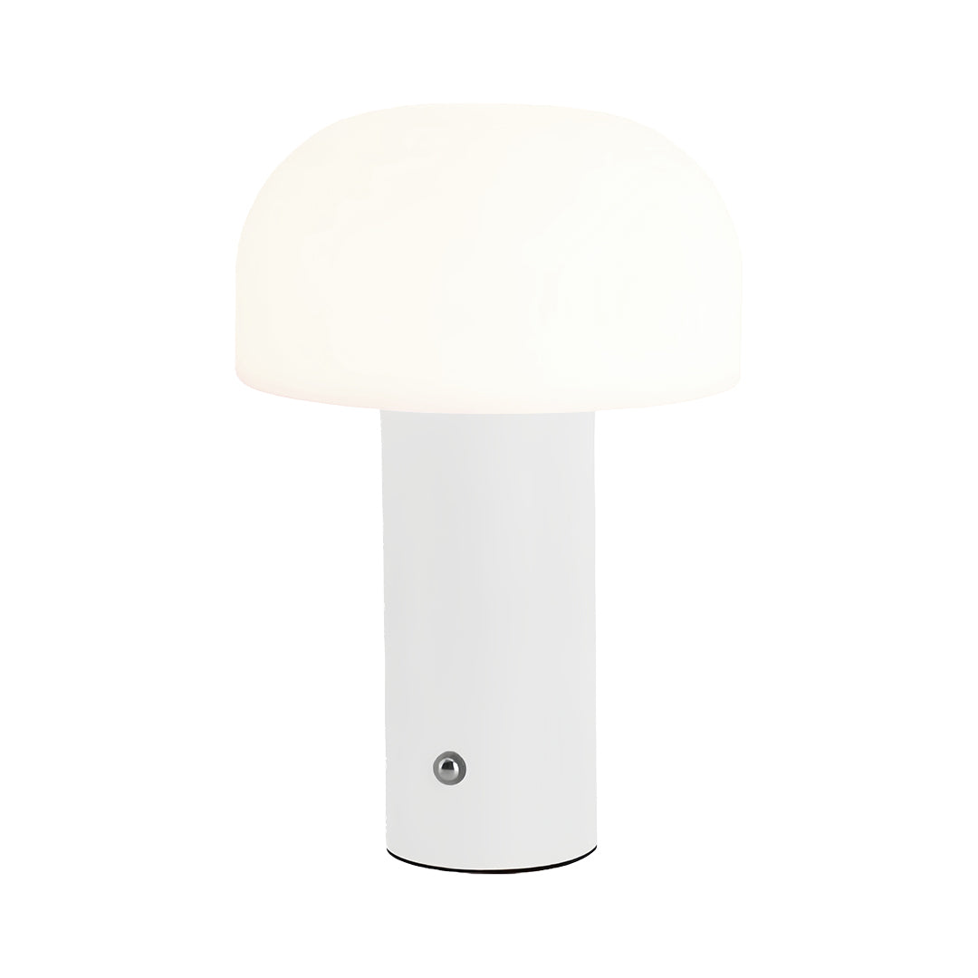 Contemporary novelty table lamps with frosted white shade and glossy cylindrical pedestal base