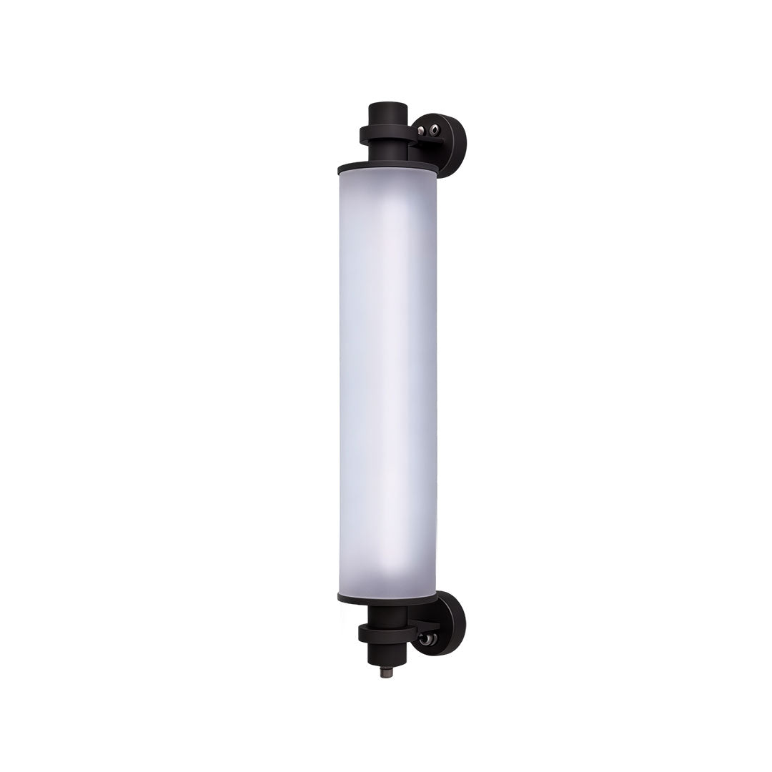 Contemporary outdoor LED wall lights with a modern design, mounted on a white wall.