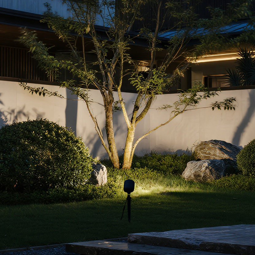 Contemporary outdoor lighting showcasing modern architecture with warm accent lighting on building facade