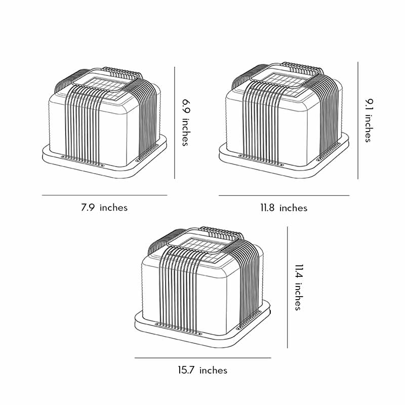 Technical diagram showing dimensions and structure of contemporary outdoor pillar lights models.