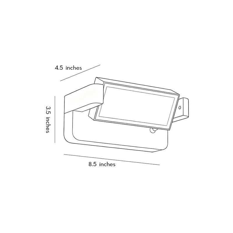 Contemporary outdoor wall light dimension drawing with modern rectangular LED fixture measurements.