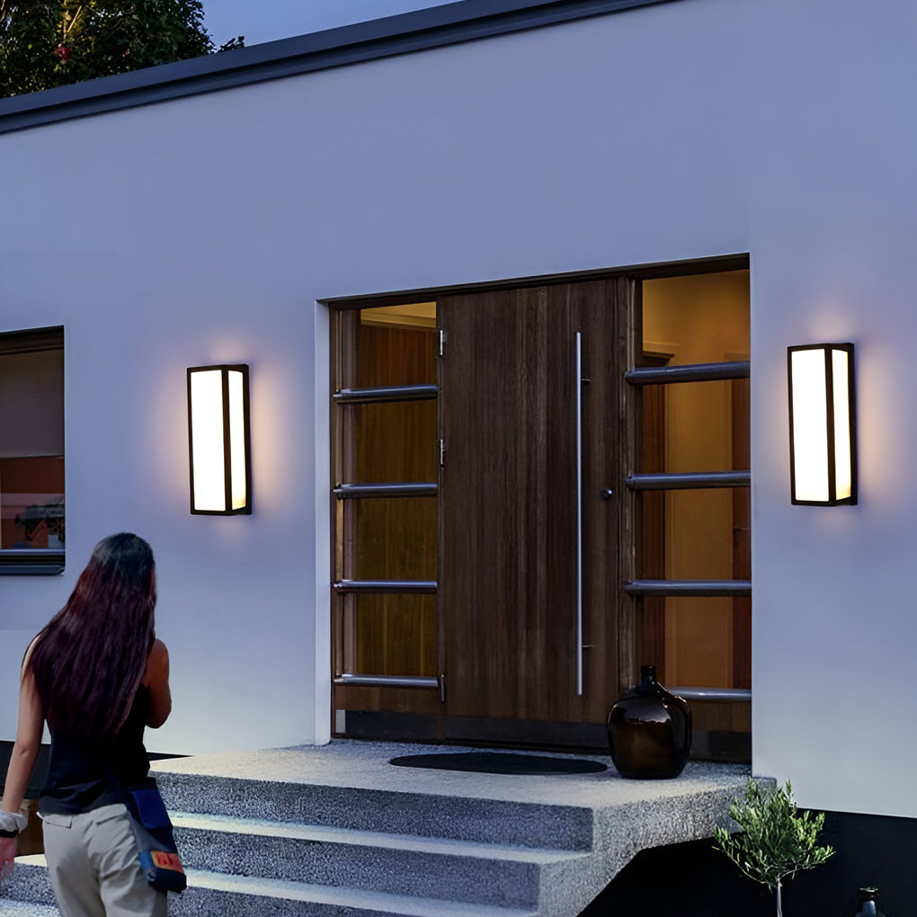 Contemporary outdoor wall lights beside front door