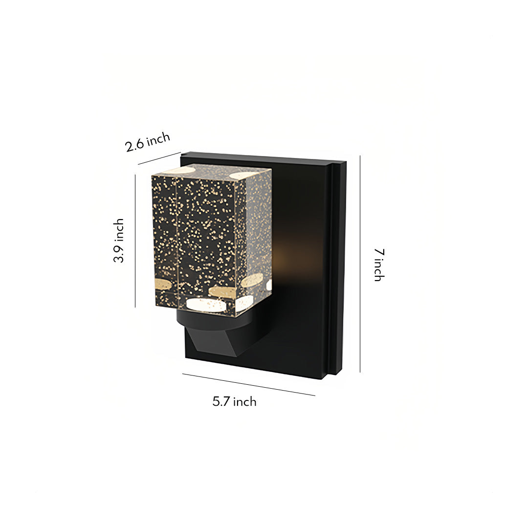 Contemporary outdoor wall lighting with crystal geometric design and black metal frame on white background