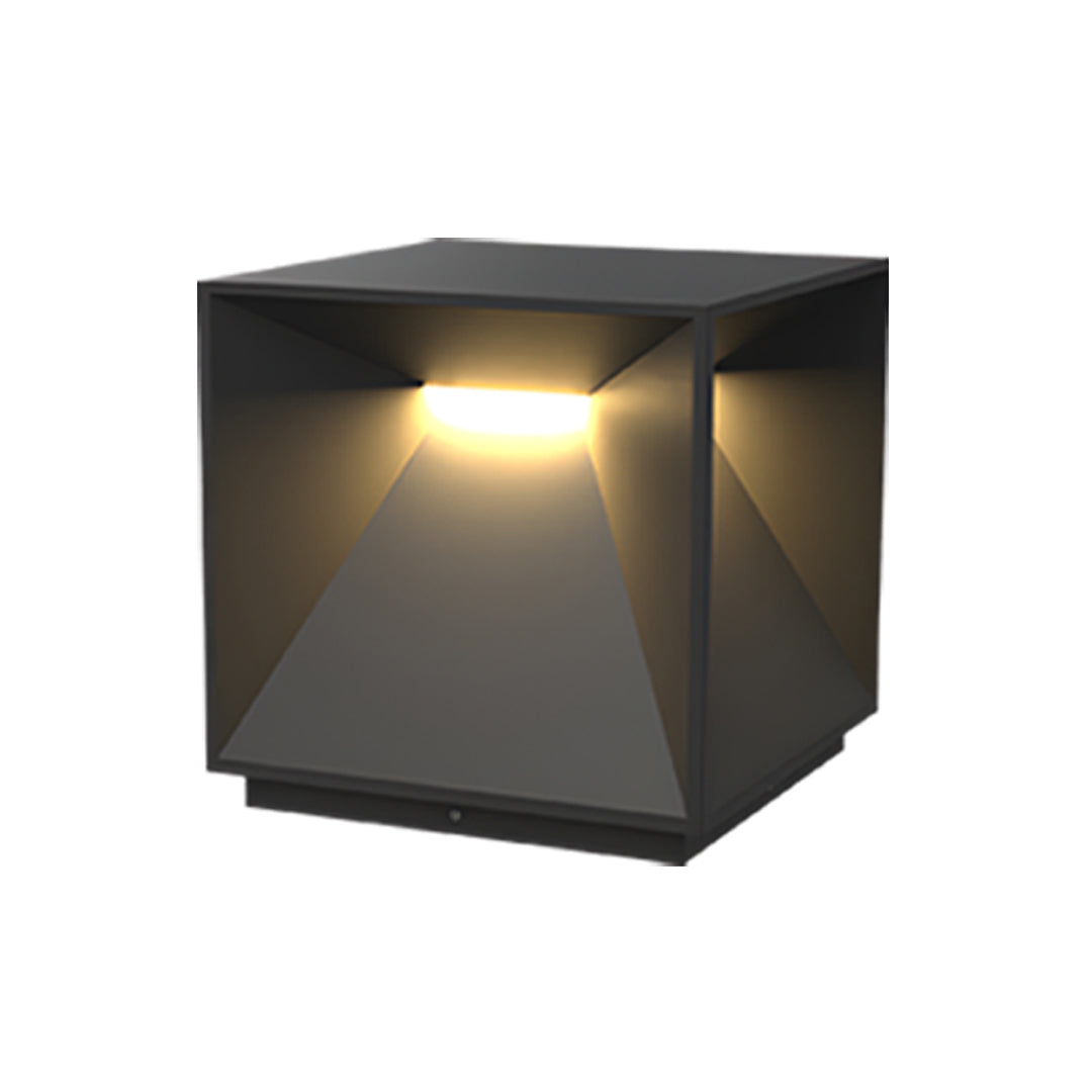 Contemporary outdoor wall lighting garden pillar light in dark gray cube with dual directional warm LED glow
