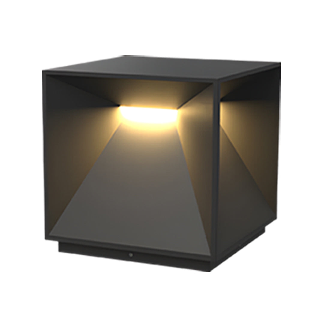 Contemporary outdoor wall lighting garden pillar light in dark gray cube with dual directional warm LED glow