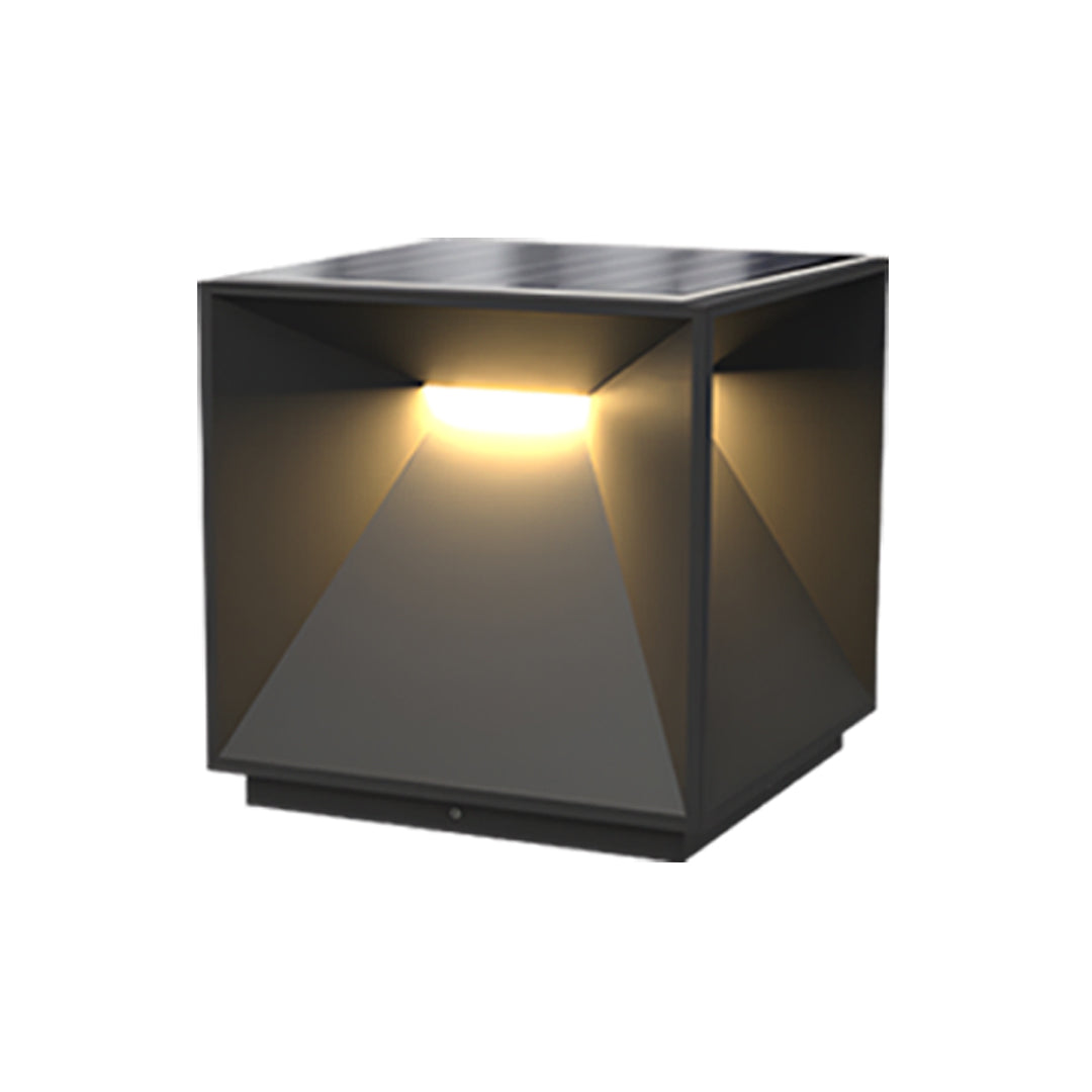 Contemporary outdoor wall lighting garden pillar light in dark gray cube with dual directional warm LED glow