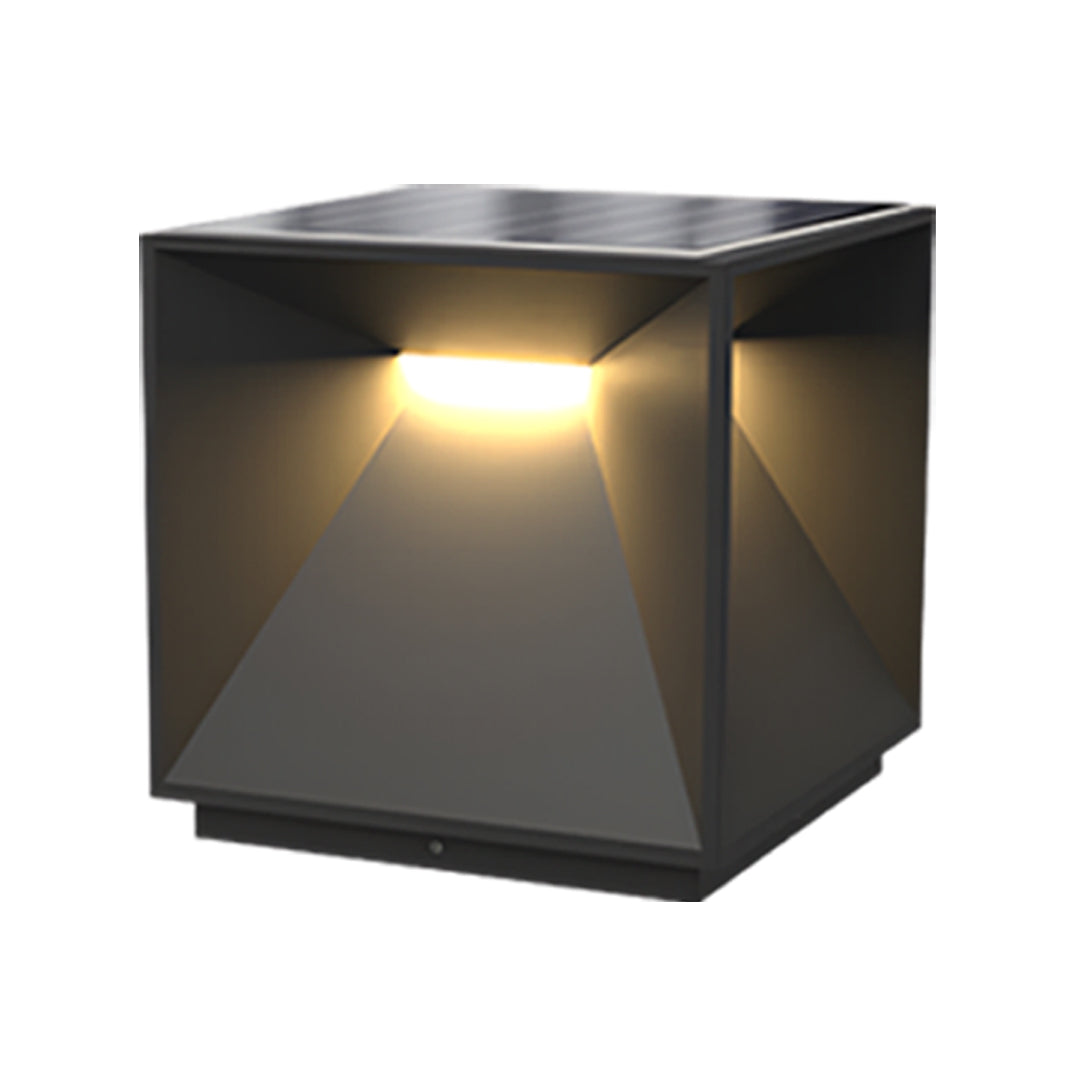 Contemporary outdoor wall lighting garden pillar light in dark gray cube with dual directional warm LED glow