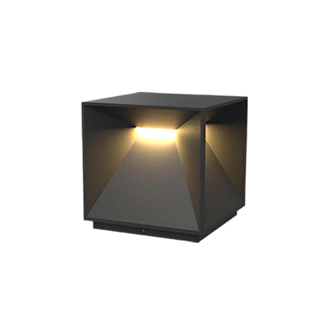 Contemporary outdoor wall lighting garden pillar light in dark gray cube with dual directional warm LED glow