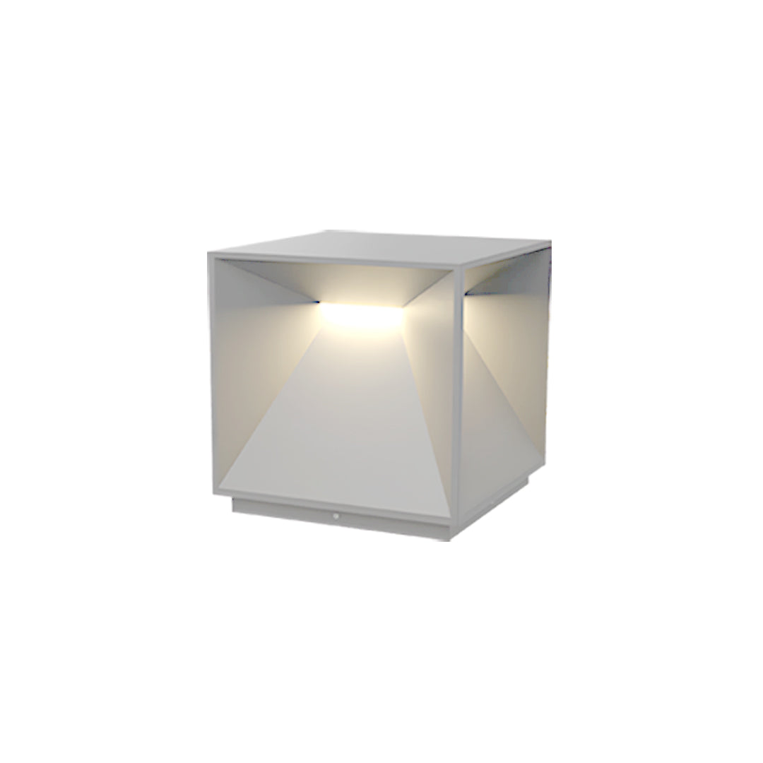 Contemporary outdoor wall lighting garden pillar light with frosted white cube design and modern minimalist styling