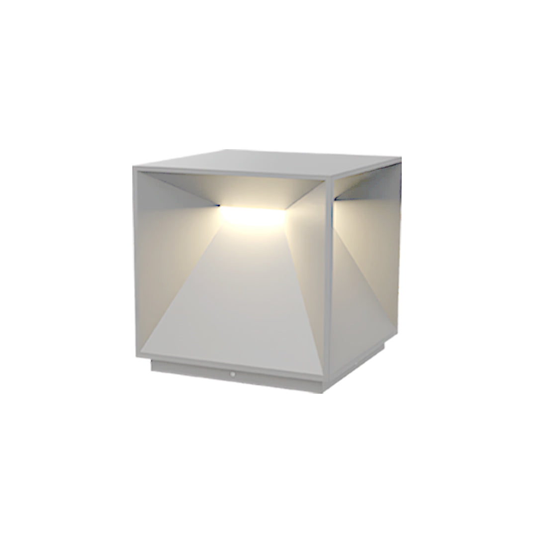 Contemporary outdoor wall lighting garden pillar light with frosted white cube design and modern minimalist styling