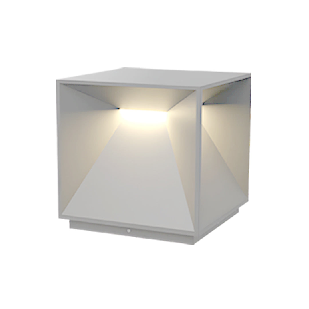 Contemporary outdoor wall lighting garden pillar light with frosted white cube design and modern minimalist styling
