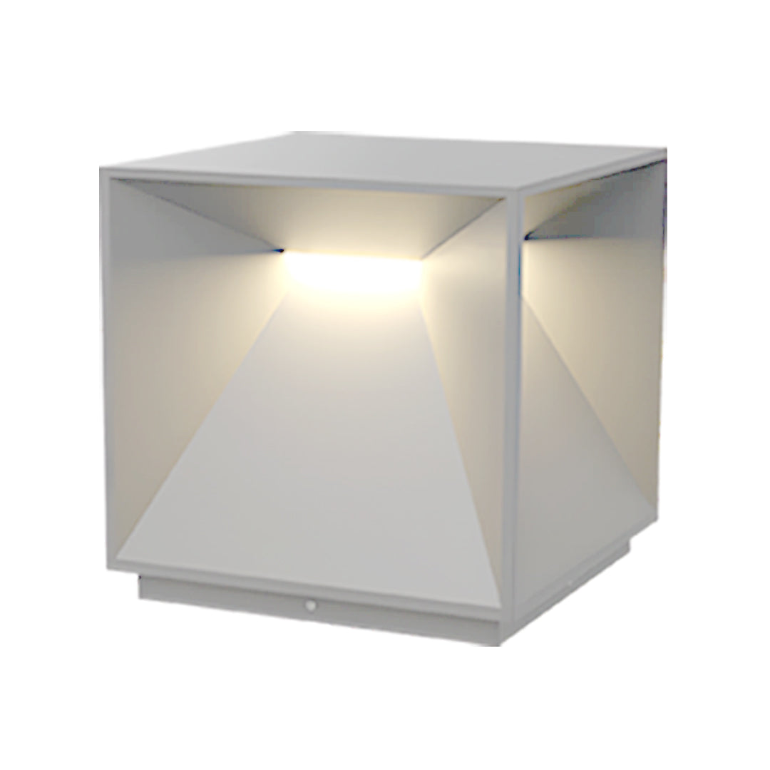 Contemporary outdoor wall lighting garden pillar light with frosted white cube design and modern minimalist styling