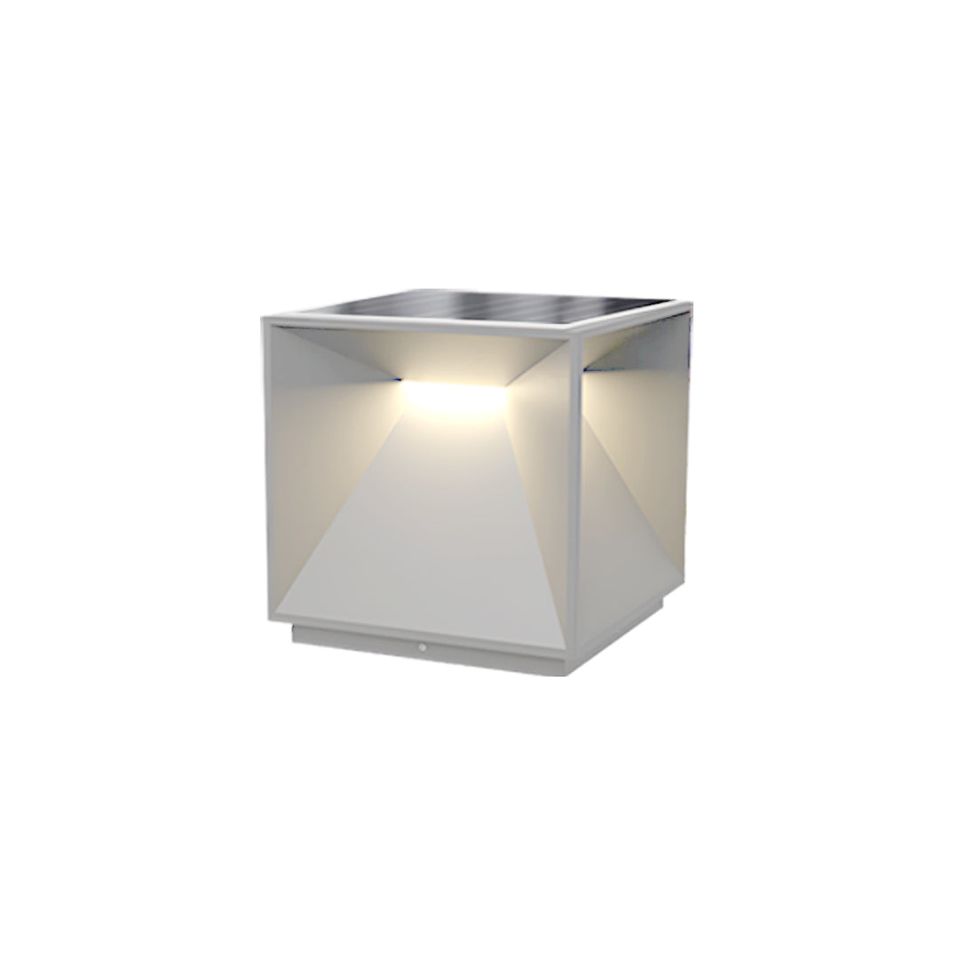 Contemporary outdoor wall lighting garden pillar light with frosted white cube design and modern minimalist styling