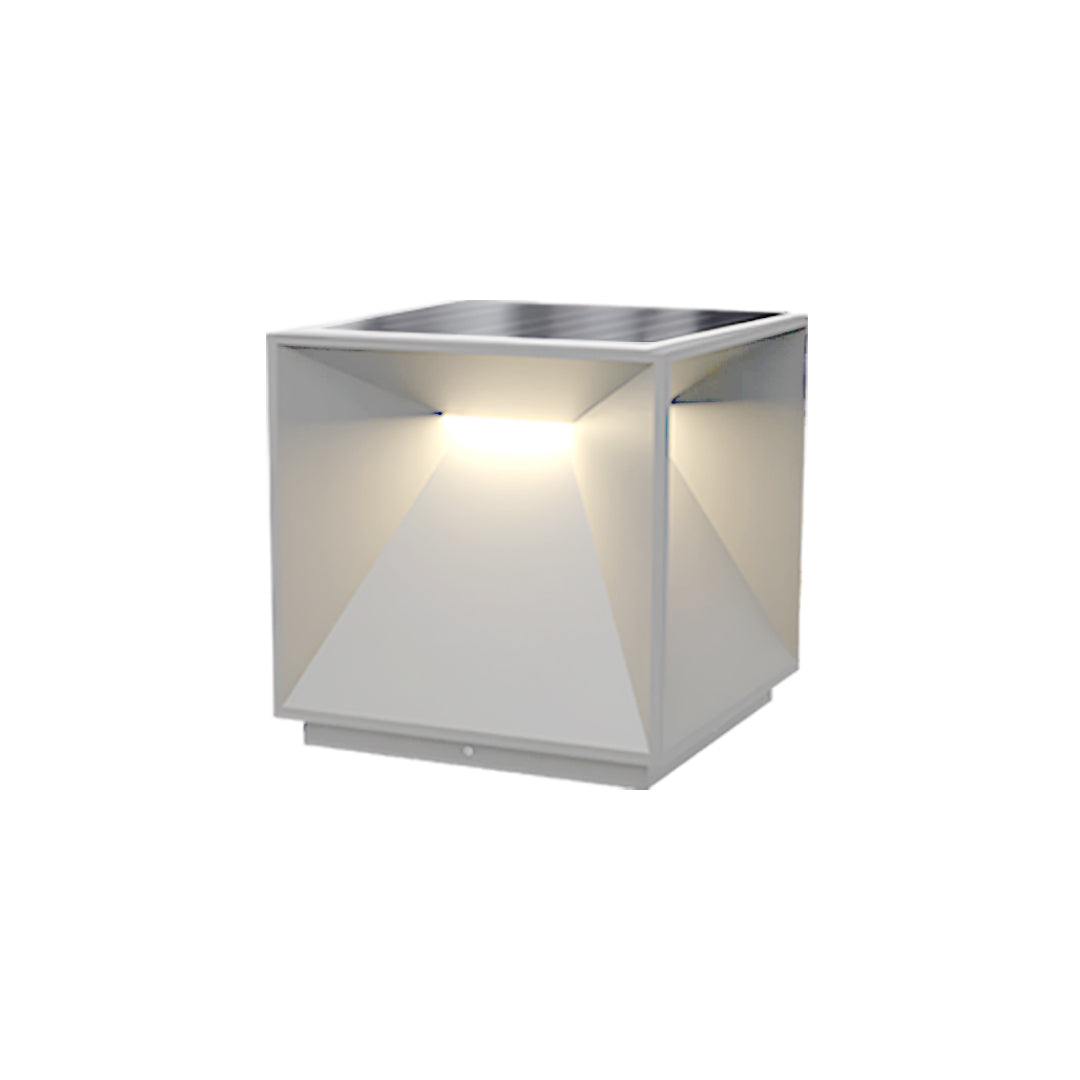 Contemporary outdoor wall lighting garden pillar light with frosted white cube design and modern minimalist styling