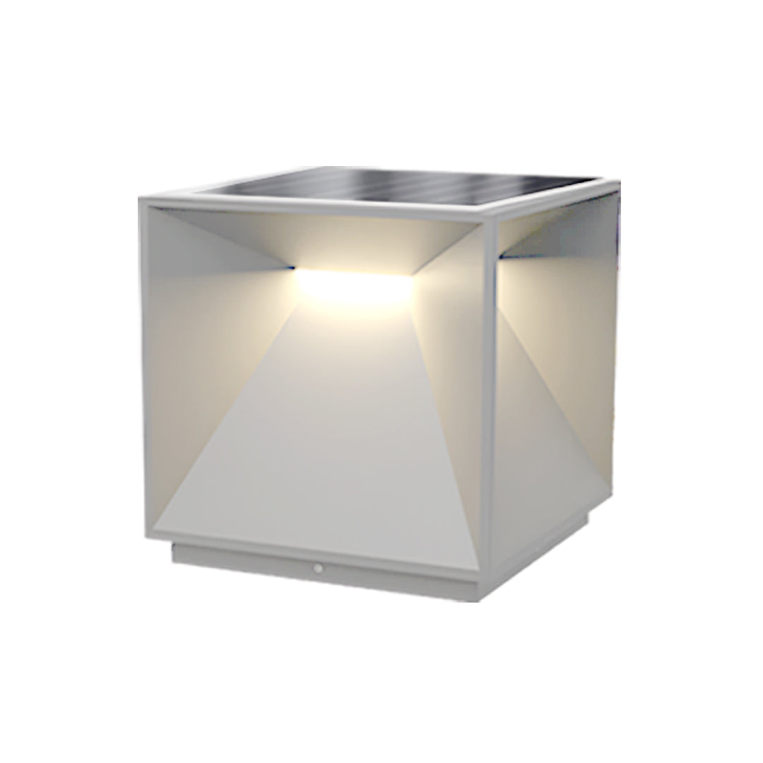 Contemporary outdoor wall lighting garden pillar light with frosted white cube design and modern minimalist styling