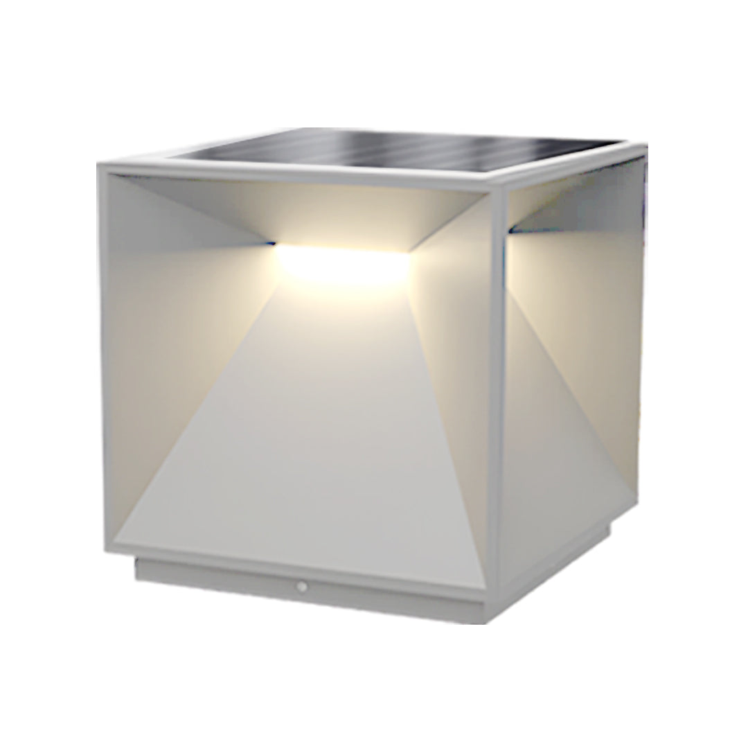 Contemporary outdoor wall lighting garden pillar light with frosted white cube design and modern minimalist styling