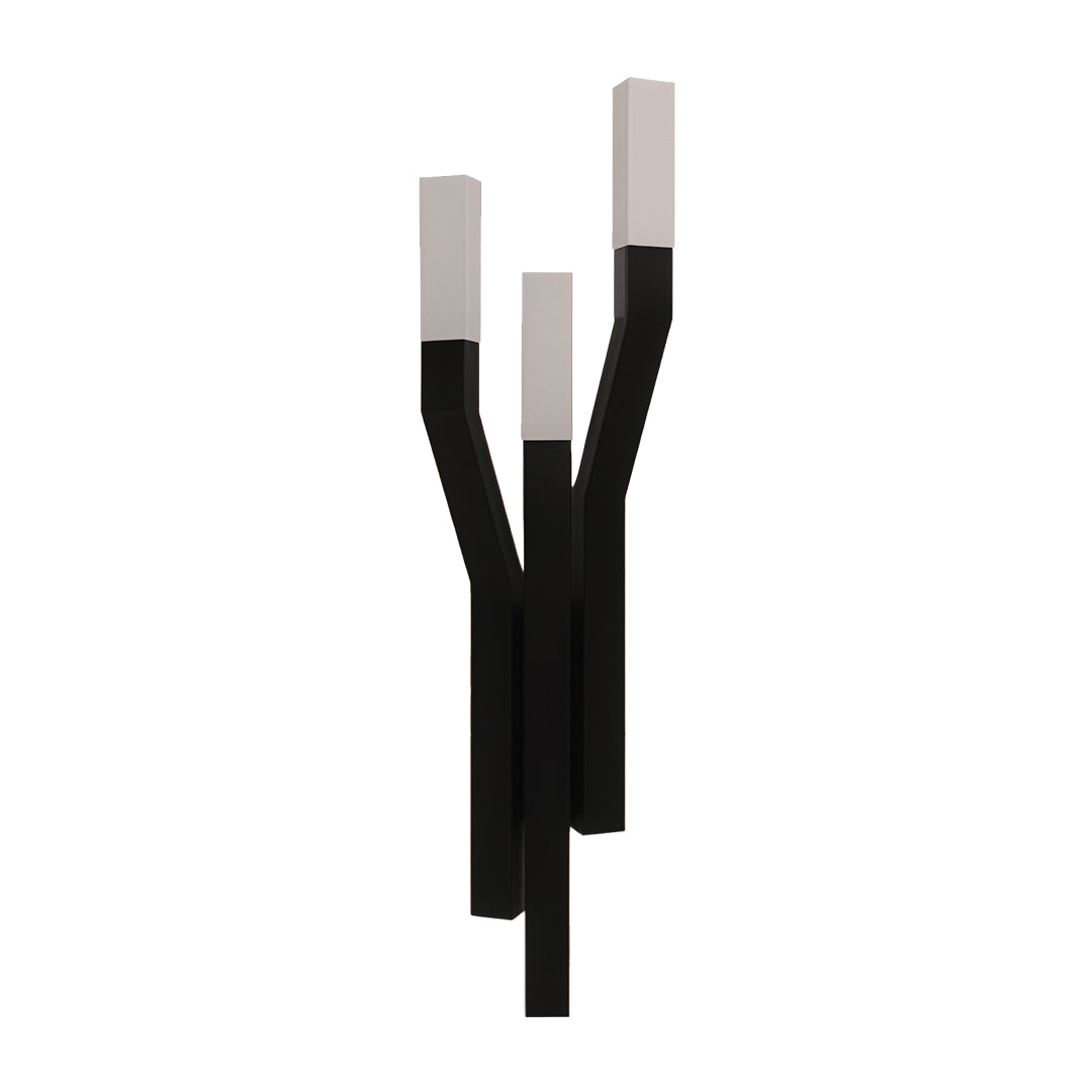 Contemporary outdoor wall lighting large fixture featuring Y-shaped black frame with frosted glass tubes