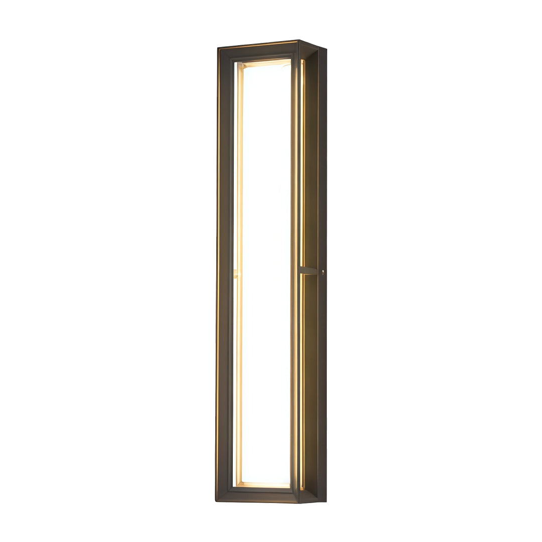 Contemporary outdoor wall lighting linear fixture with elongated pill shape in modern gold and white styling