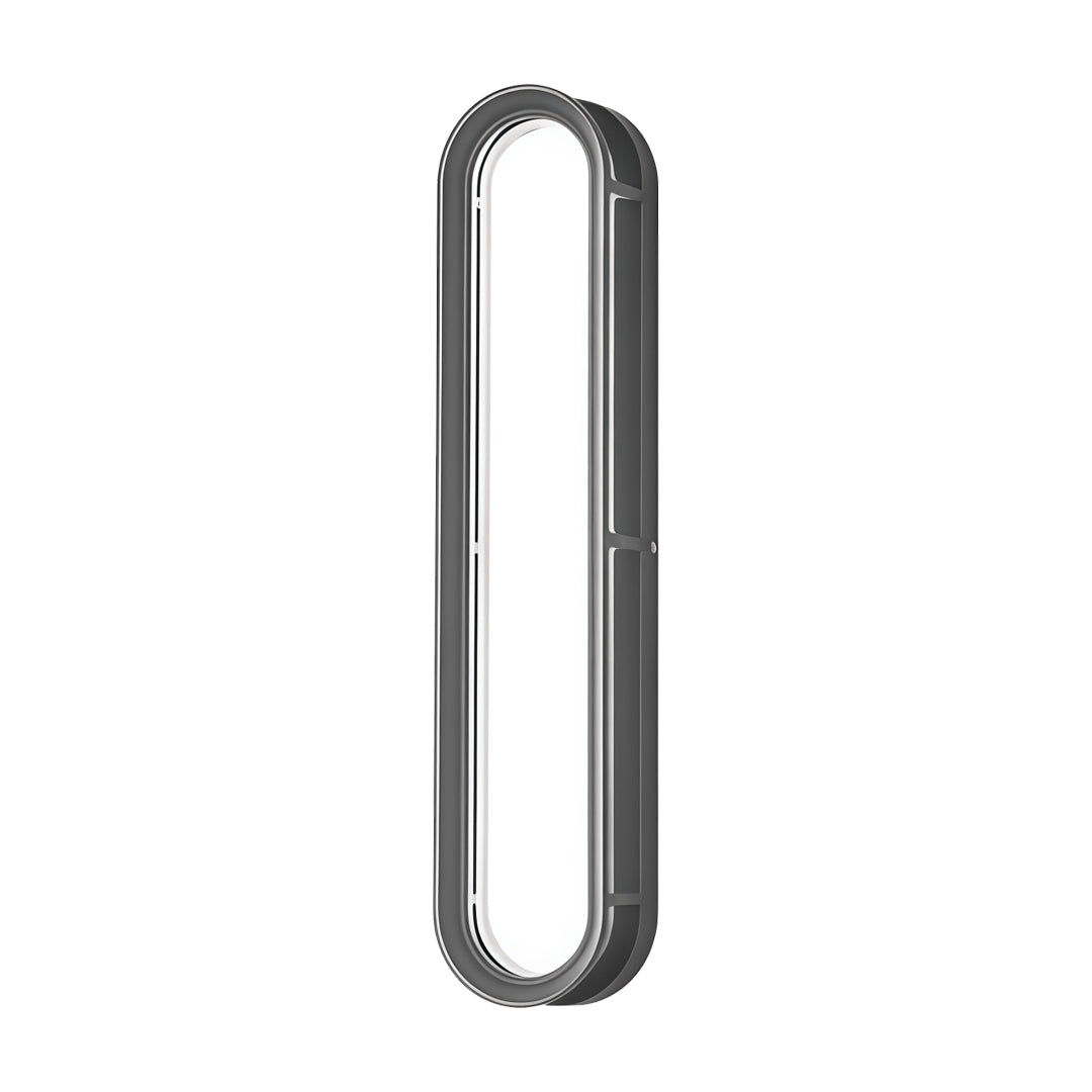 Contemporary outdoor wall lighting wall mounted linear light with elongated oval frame and textured black border