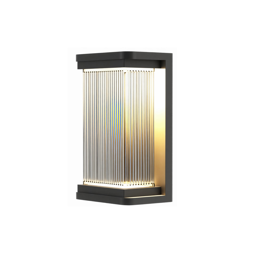 Contemporary outdoor wall lighting linear wall sconce with ribbed glass panel in sleek black housing