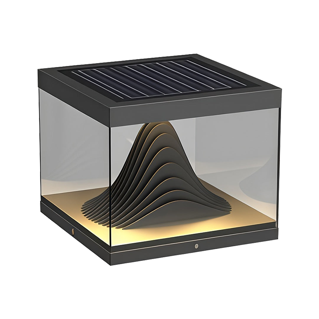 Contemporary outdoor wall lighting pillar fixtures mounted on modern black columns with evening garden landscape