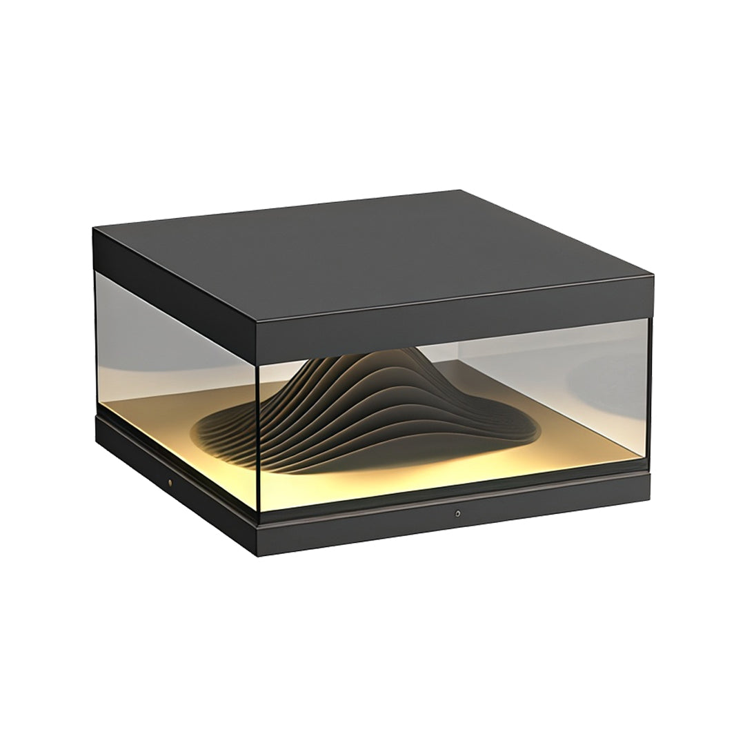 Contemporary outdoor wall lighting pillar fixture featuring modern black top with decorative angular light element