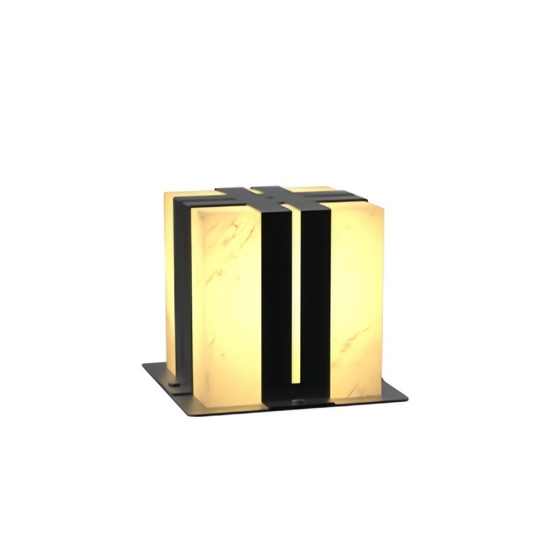 Contemporary outdoor wall lighting pillar LED fixture in compact modern black and gold styling